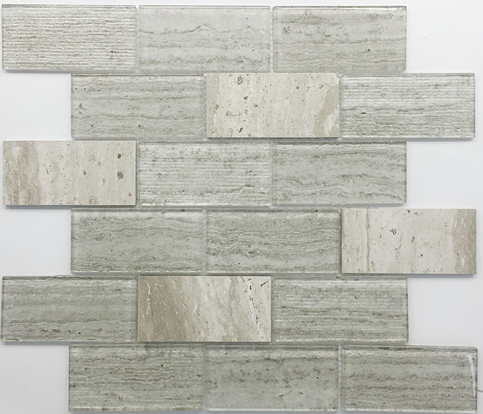 Precio barato Gris Blanco Cocina Back Splash Azulejos de pared Rectángulo Mosaico de vidrio