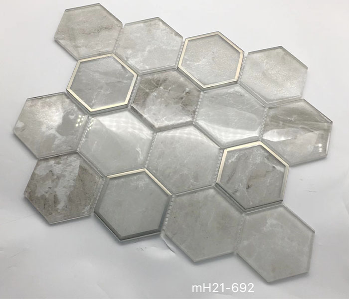 Buena venta de mosaico de vidrio de azulejos de baño de forma hexagonal de salpicadero de decoración brillante